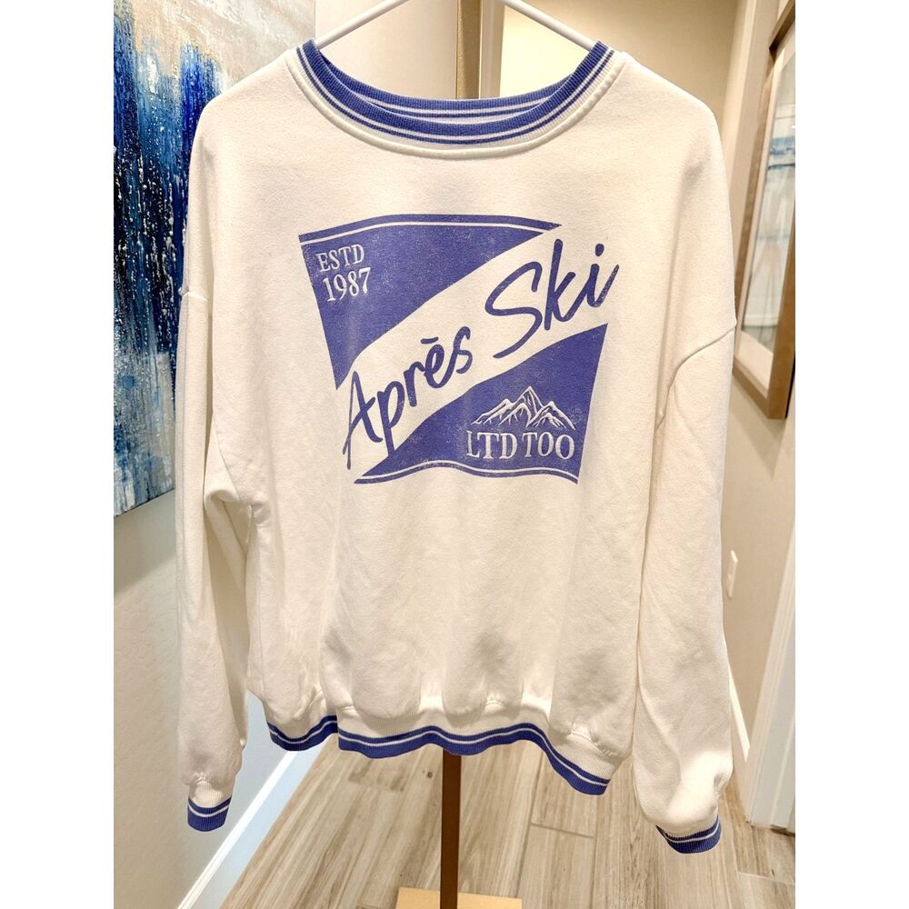 Limited Too LTD2.0 Aprés Ski Sweatshirt M White Blue Y2K Preppy Ski Lodge